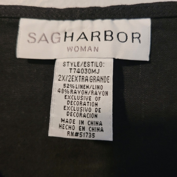 Women's 2X linen blend black white flora embroidered tunic blouse top plus size - Picture 5 of 14